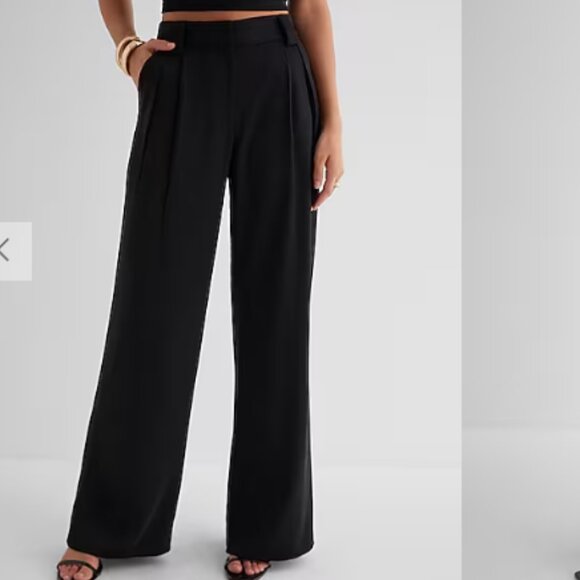 Express Stylist Black High Waisted Pleated Wide Leg Pant - Picture 1 of 14